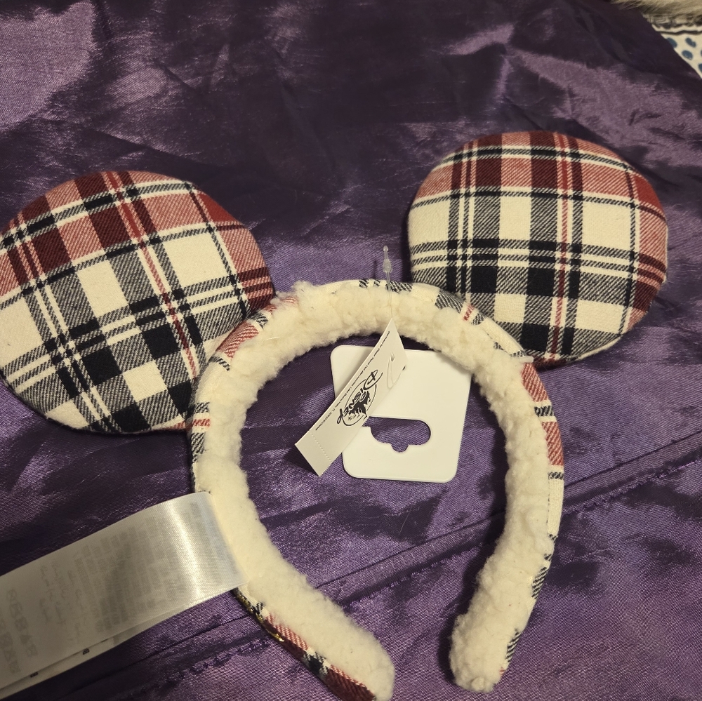 Disney Mickey Mouse Ears Headband, Plaid Flannel And Sherpa
